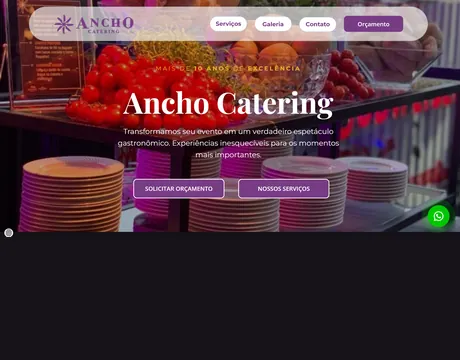 Página inicial do site Ancho Catering