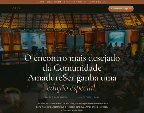 Página inicial do site Aqui & Agora 2026