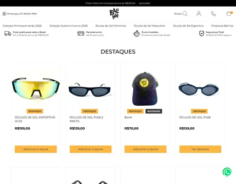 Página inicial do site BaliHai Sunglasses