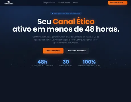 Página inicial do site Canal de Denúncias
