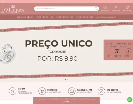 Página inicial do site D'Marques Pratas