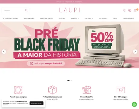Página inicial do site Laupi Acessórios