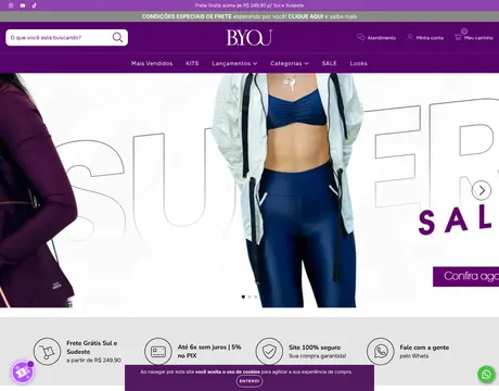 Página inicial do site B.You Moda Fitness